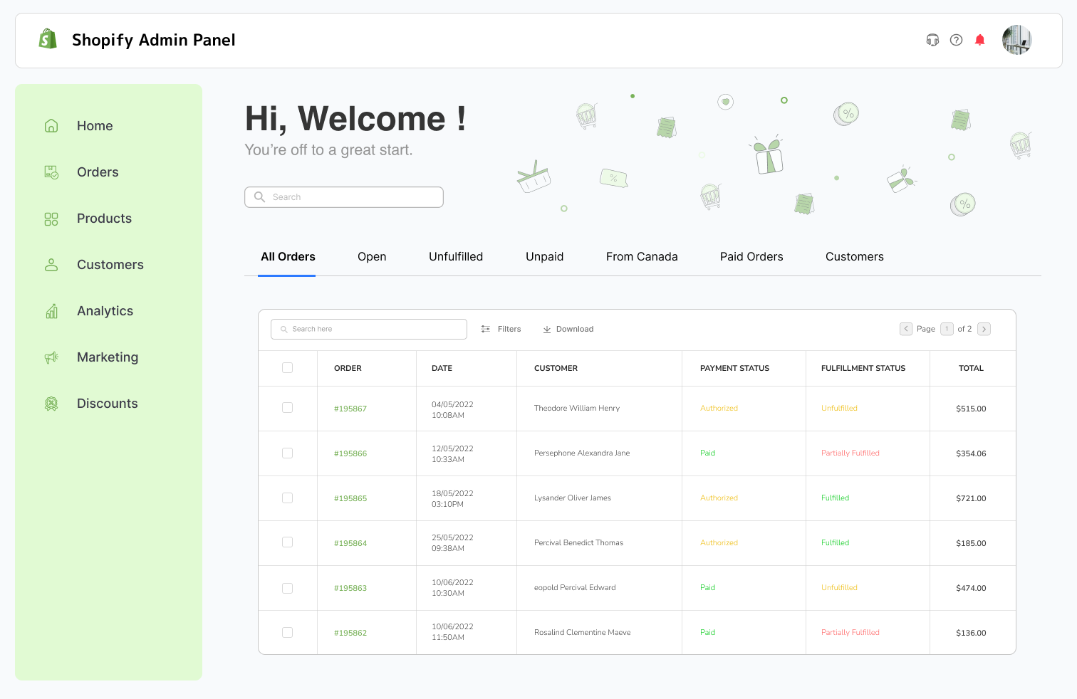 Интерфейс Shopify Интерфейс Shopify
