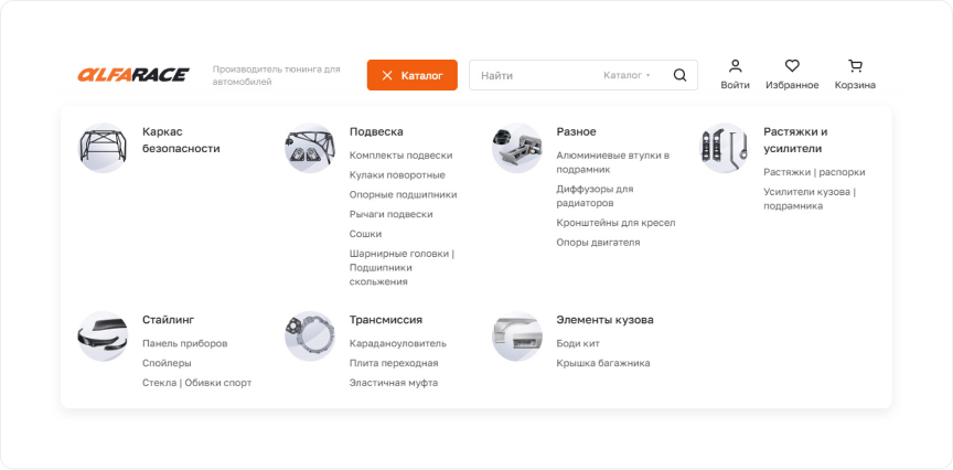 Популярные категории в меню